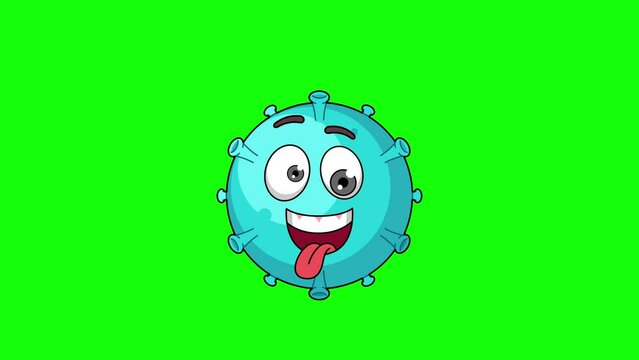 Funny face animation of virus cartoon, mascot on a greenscreen