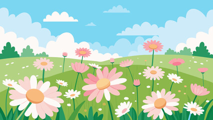 meadow with lots spring daisy Landscapes background 
