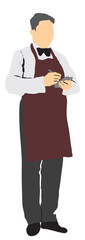 waiter profession occupation full isolated on apron with pen and diary ready to take order