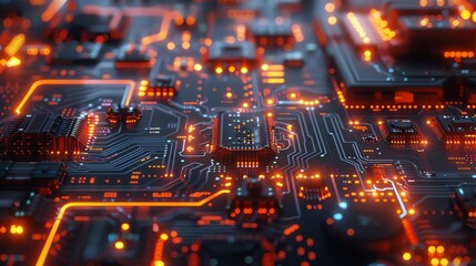 Obraz premium Abstract Futuristic Circuit Board with Glowing Lights.