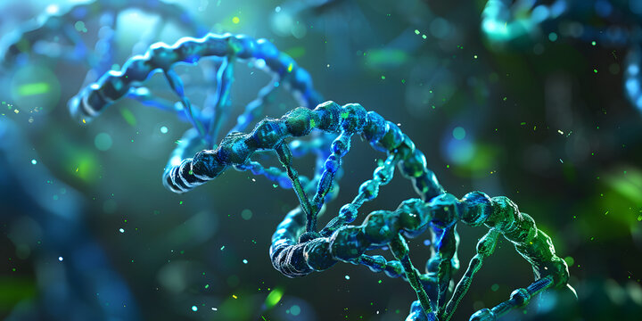 H&eacute;lice dupla de DNA em fundo abstrato azul e verde