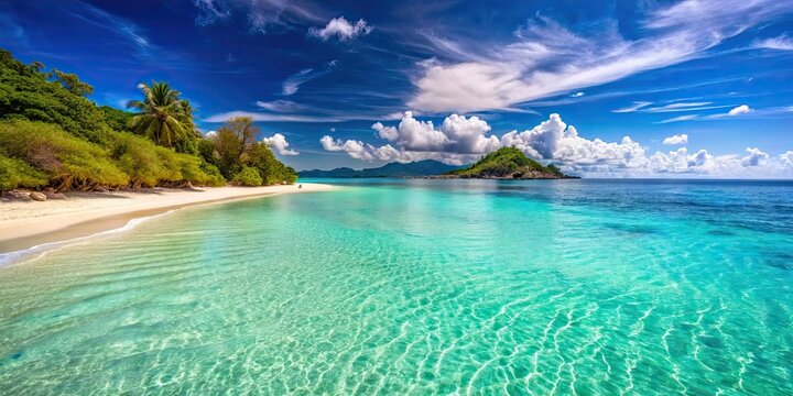 Tranquil beach escape with crystal clear azure waters , serene, beach, escape, tranquility, peaceful, vacation, relaxation, ocean