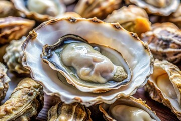 Freshly harvested oysters with plump, milky-white meat, varied in size and shape, evoke cravings with their sea-kissed shine.