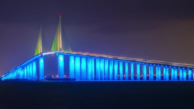 Sunshine Skyway Bridge  night time-lapse