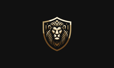 logo design of head lion on shield vector design