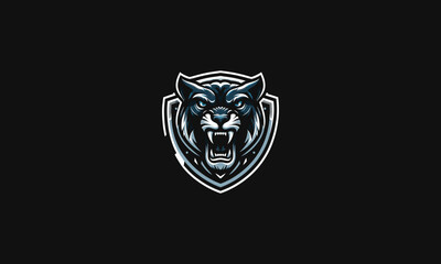 Obraz premium head panther angry on shield vector logo design