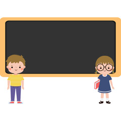 students with blackboard, back to school, cute cartoon character illustration flat style