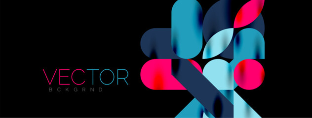 Mosaic geometric elements. Colorful circles, round geometric shapes and lines with shadow 3d effects. Simple forms abstract background for wallpaper, banner, template or landing