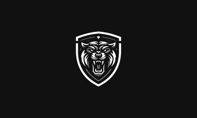 head panther angry on shield vector logo design