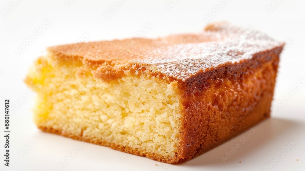 Poster butter cake slice on white background