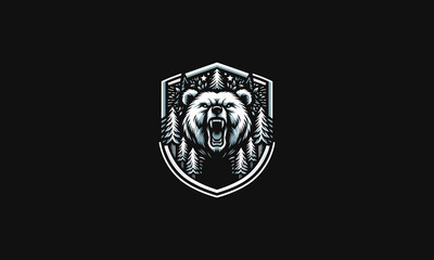 Obraz premium head grizzly roar on shield vector logo design