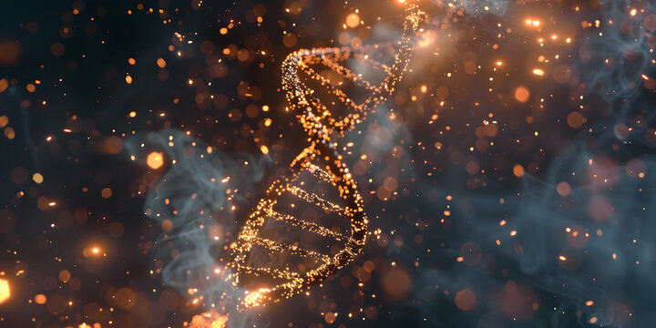 H&eacute;lice dupla de DNA cercada por part&iacute;culas brilhantes