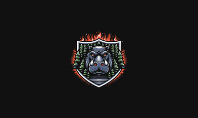 Obraz premium head hippo roar on shield vector logo design