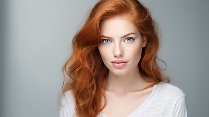 Fototapeta premium Beautiful red-haired mid adult woman in casual attire, 