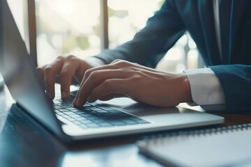 Fototapeta premium Businessman working with laptop computer in office. Business and finance concept