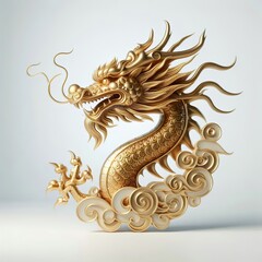 Fototapeta premium A three-dimensional, Gold stylized of beautiful chinese dragon head
