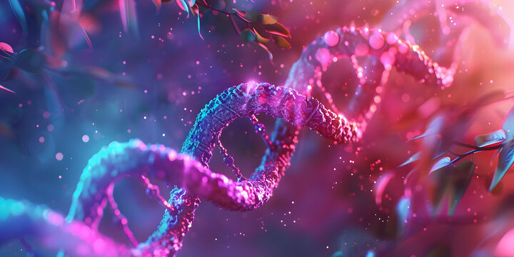 Dupla h&eacute;lice de DNA em cores vibrantes e brilhantes