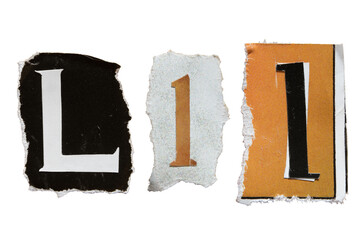 L alphabet torn from a magazine paper. Ransom note style letters.