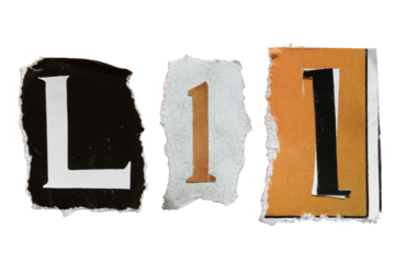 L alphabet torn from a magazine paper. Ransom note style letters.