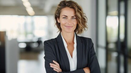 Confident businesswoman standing in modern conference room 