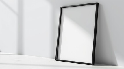 Minimalist Black Frame Leaning Against a White Wall in Soft Natural Light, Ideal for Modern Interior Design, Artwork Display, and Home Decor Inspiration