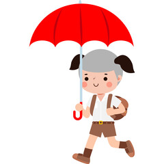thai student holding Umbrella back to school, Rainy Season Illustration flat style