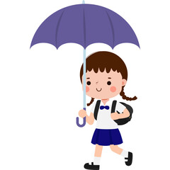 thai student holding Umbrella back to school, Rainy Season Illustration flat style