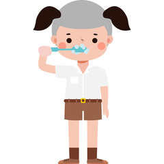 thai student brushing teeth Illustration flat style