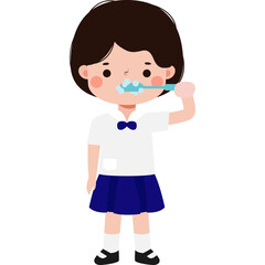 thai student brushing teeth Illustration flat style