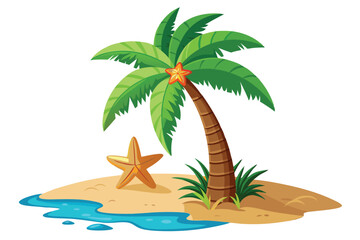 Obraz premium Palm tree with beach vector illustration