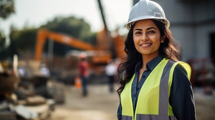 Female Indian engineer smiling confidently at the camera 