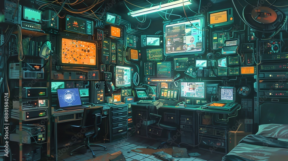 Poster Futuristic Hacker Workspace.