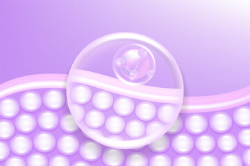 Hyaluronic acid and Niacinamide skin solutions ad. purple collagen serum drops into skin cells with cosmetic advertising background ready to use, illustration vector.