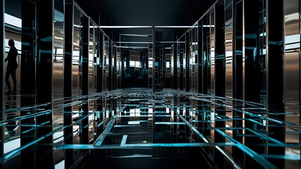 Illustration of a Maze Made of Mirrors Reflecting Complicated Visual Effects