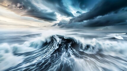 Fototapeta premium Swirling Waves and Dramatic Coastal Scenery in Misty Early Morning