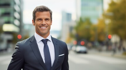 Fototapeta premium Middle-aged business man , smiling confidently outdoors 