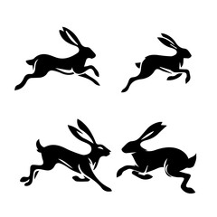 Hare  Sprinting silhouette isolated on white background