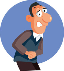 Unhappy Man Suffering from a Stomachache Vector Cartoon illustration. Stressed guy feeling discomfort during constipation crisis 
