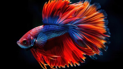 Fototapeta premium Artistic interpretation of a colorful Betta fish, its long tail elegantly fanning out in a dance-like motion in crystal-clear water