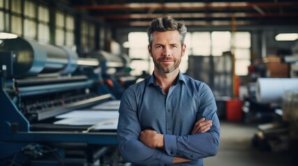 Obraz premium Portrait of confident printing factory owner smiling 