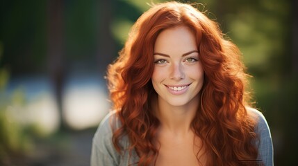 Naklejka premium Red-haired mid adult woman with bright smile, 