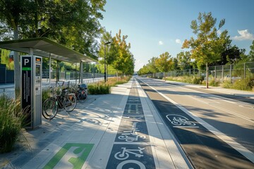 Bike Path with Parking Station and Trees