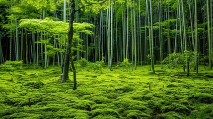 Fototapeta premium Serene Bamboo Forest with Lush Moss