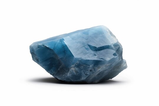 Blue Fluorite Mineral Specimen, vivid blue hues, crystalline structure, isolated on white background, geological gem.