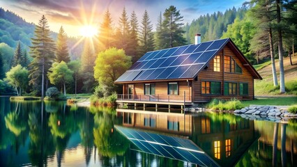 Obraz premium Ecohouse harmony of nature and technology