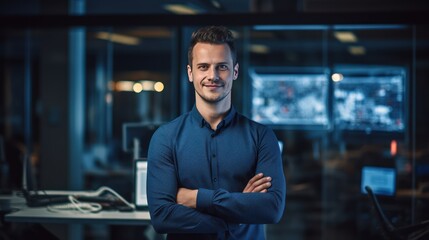 Fototapeta premium Smiling computer engineer in modern office 