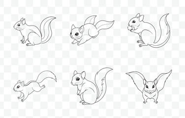 Print Comprehensive Collection of Detailed Flying Squirrel Line Art Vector Illustrations Perfect for Design Projects