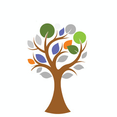 Colorful Tree Logo Icon Vector Illustration | Cartoon, Clipart, Line Art Design