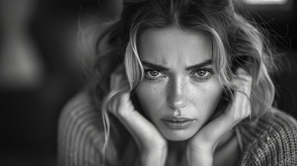 sad woman portrait. bw