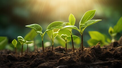 Vibrant green coffee bean seedlings sprouting 